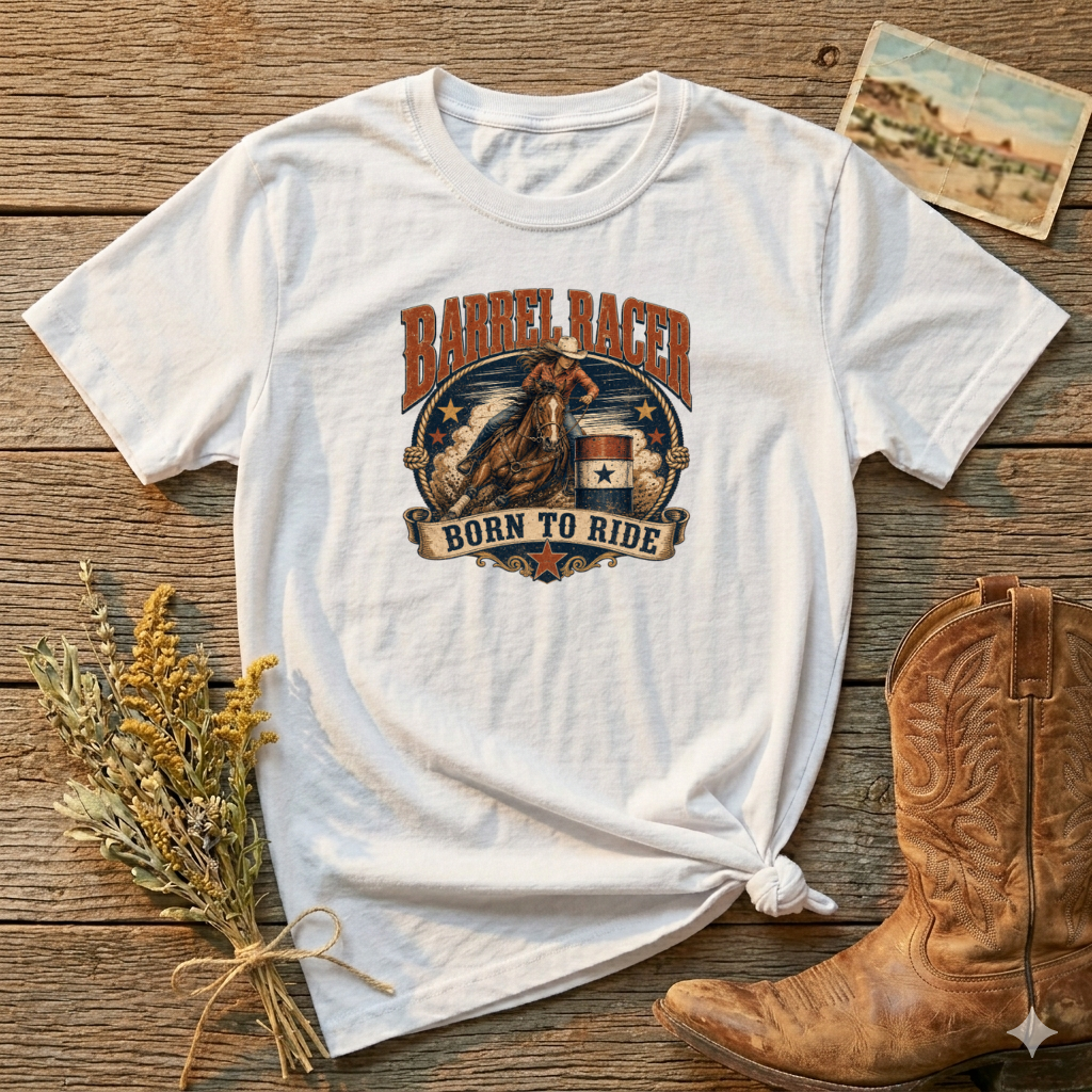 Barrel Racer T-Shirt — Vintage 'Born to Ride' Rodeo Graphic Tee