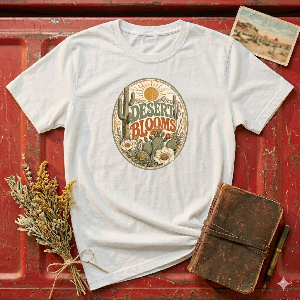Desert Blooms T-Shirt — Vintage Southwestern Cactus Floral Graphic