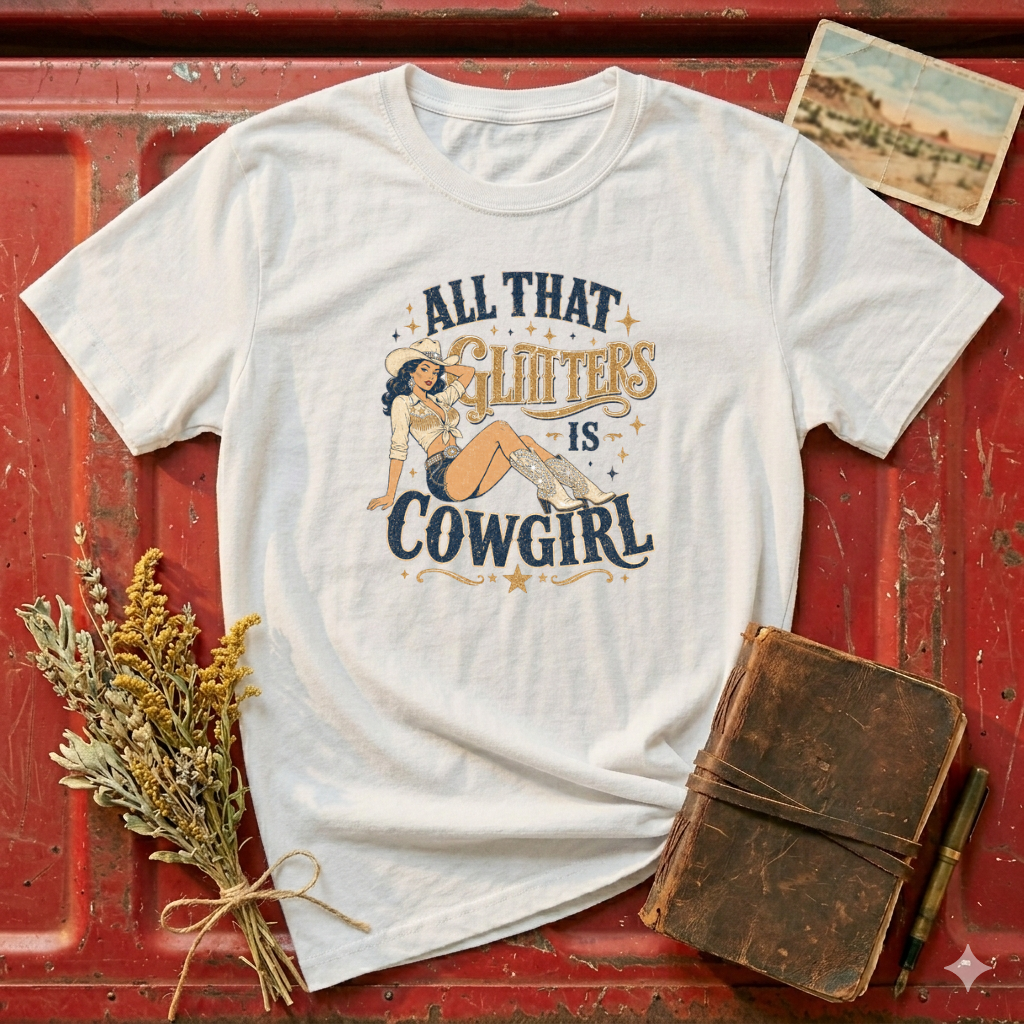 All That Glitters Is Cowgirl T-Shirt — Vintage Western Cowgirl Graphic Tee