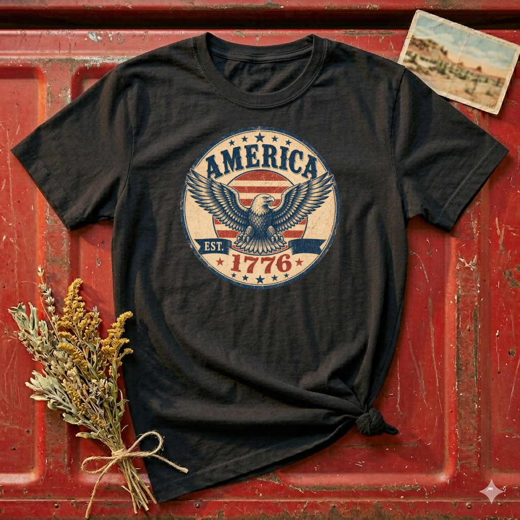 America 1776 Eagle T-Shirt — Vintage Patriotic Graphic Tee