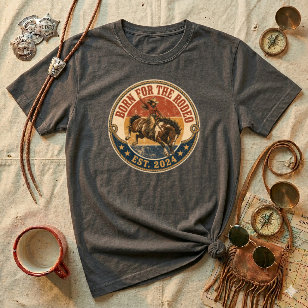 Born for the Rodeo T‑Shirt — Vintage Rodeo Bull Riding Graphic Tee (Est. 2024)