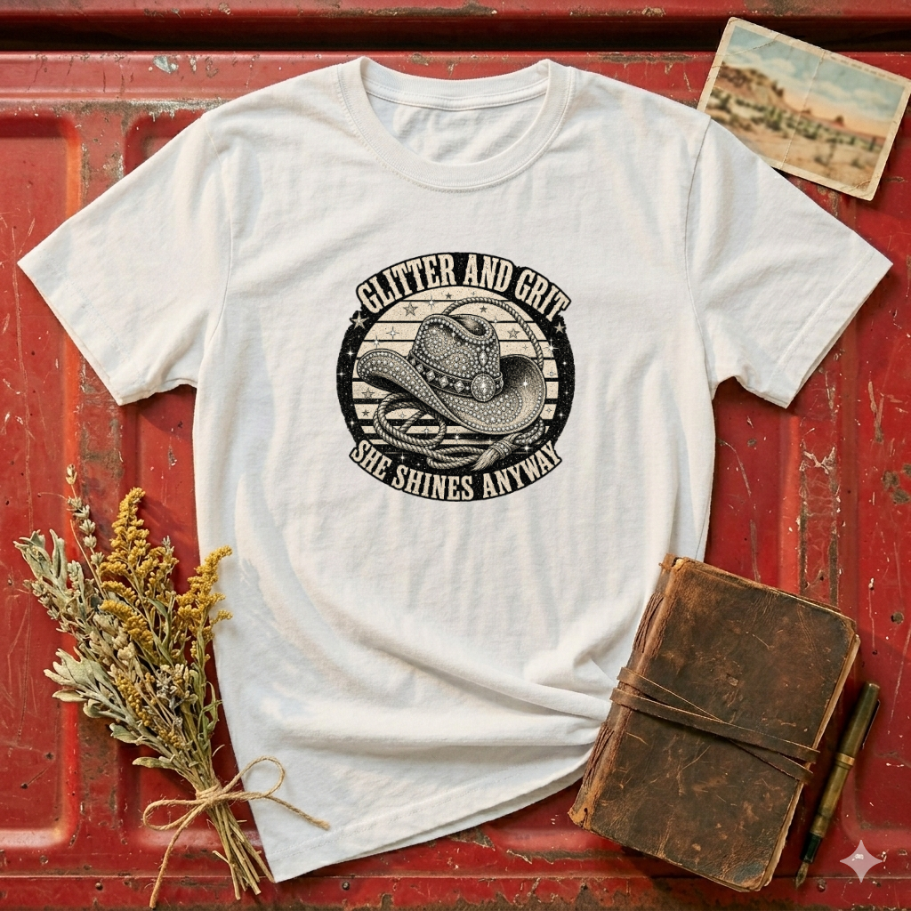 Glitter and Grit Cowboy Hat T-Shirt — She Shines Anyway Graphic Tee