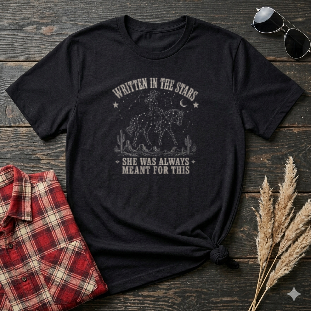 T-Shirt — "Written in the Stars" Celestial Graphic Tee (She Was Always Meant for This)