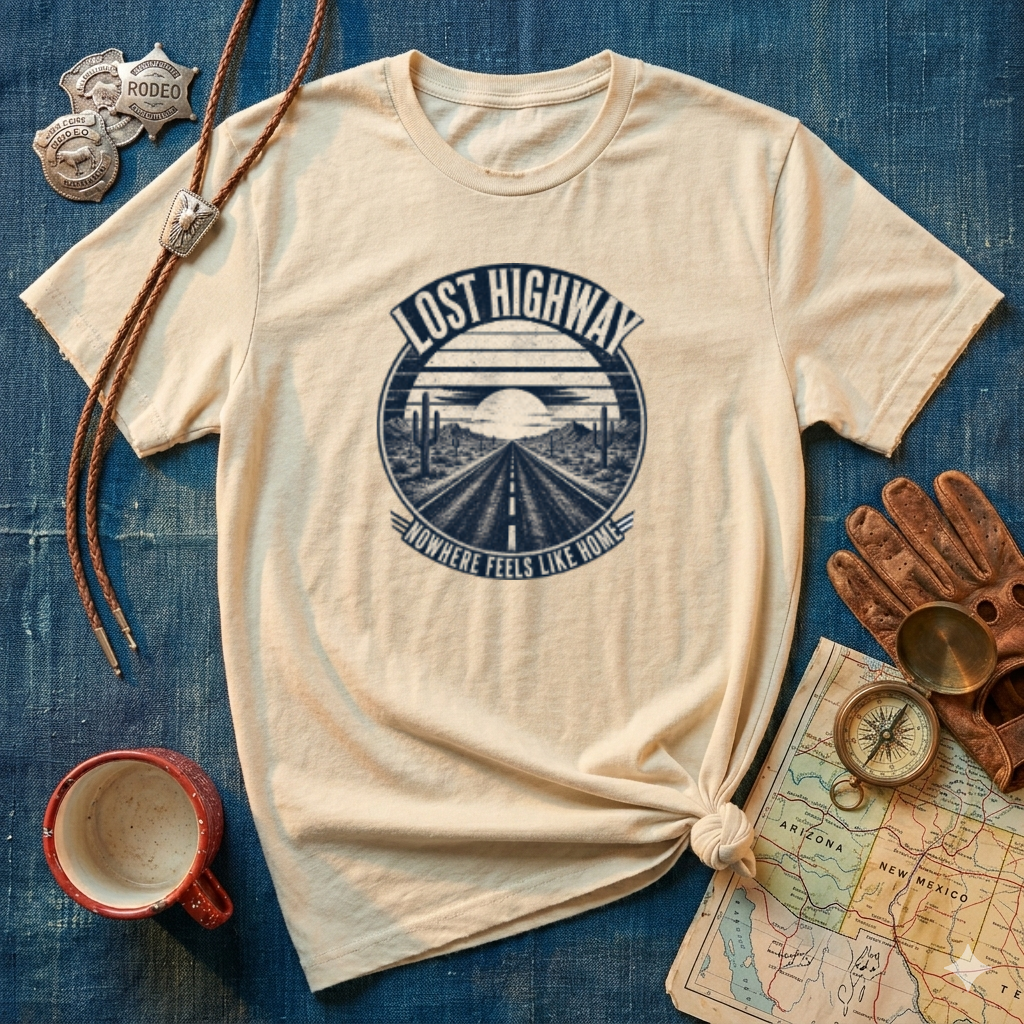 Lost Highway T-Shirt — Vintage Road Trip Sunset Graphic Tee
