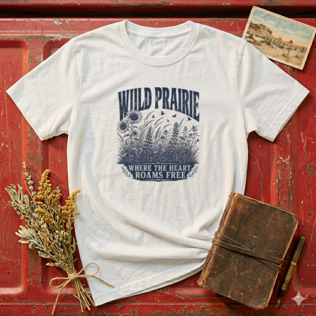 Wild Prairie T-Shirt — Vintage Floral 'Where the Heart Roams Free' Tee