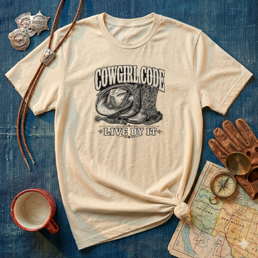 Cowgirl Code T-Shirt — Vintage Western 'Live By It' Graphic Tee