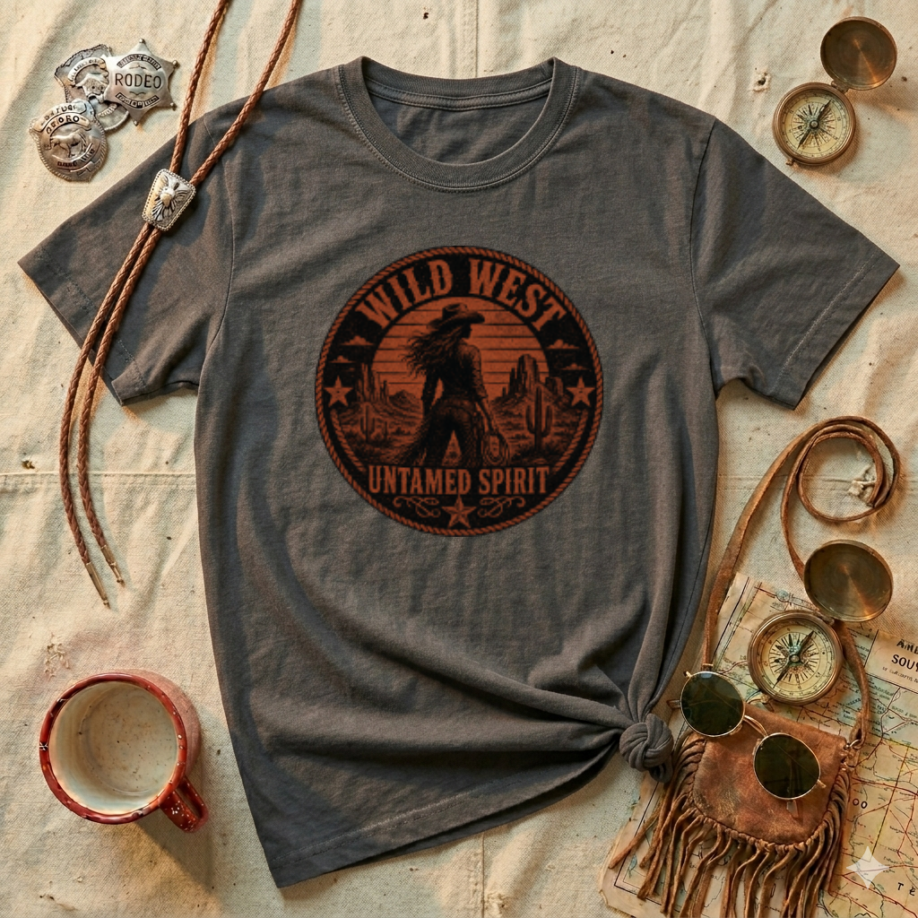 Wild West Cowboy T-Shirt – Untamed Spirit Retro Western Graphic Tee