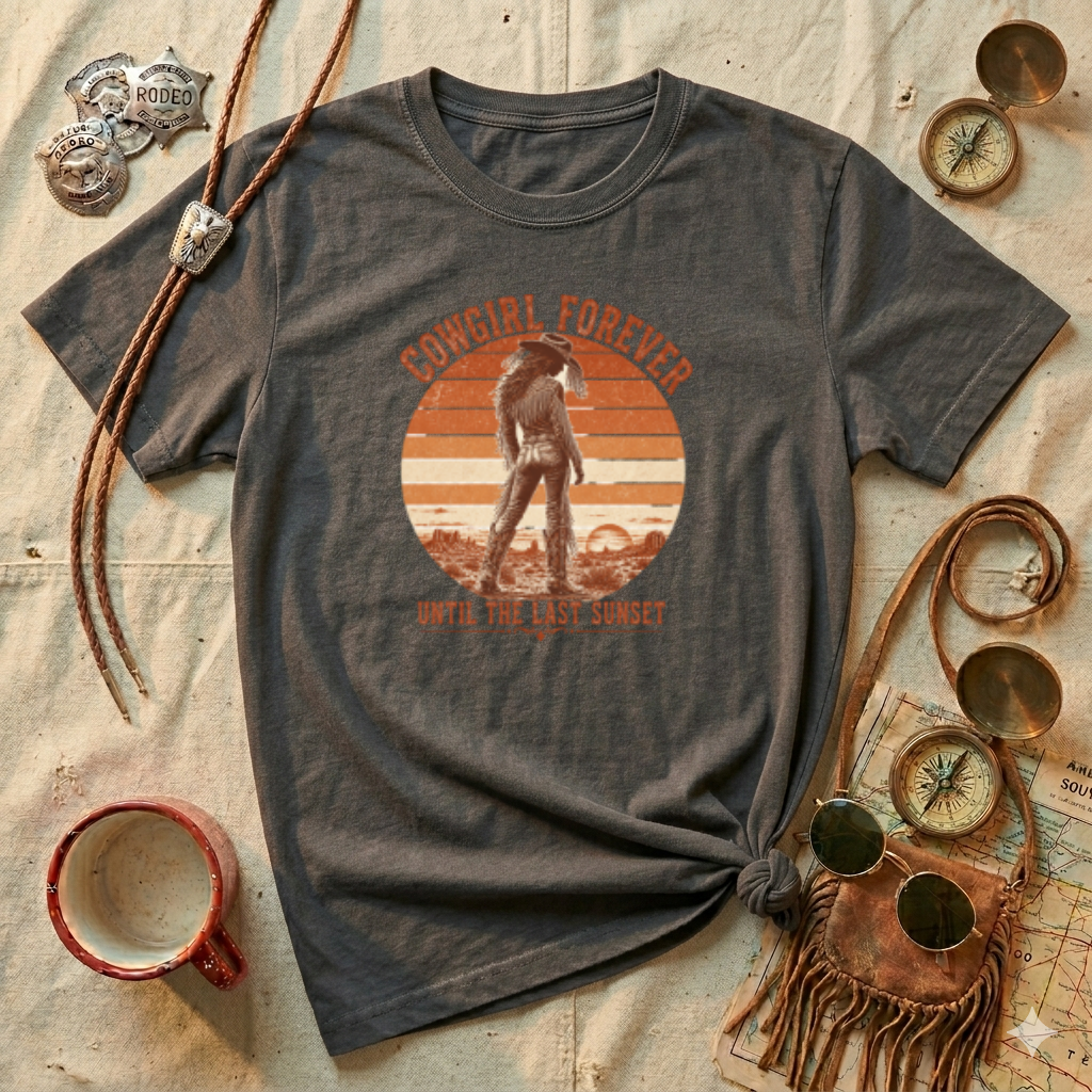Cowgirl Forever T‑Shirt — Retro Sunset Western Graphic Tee