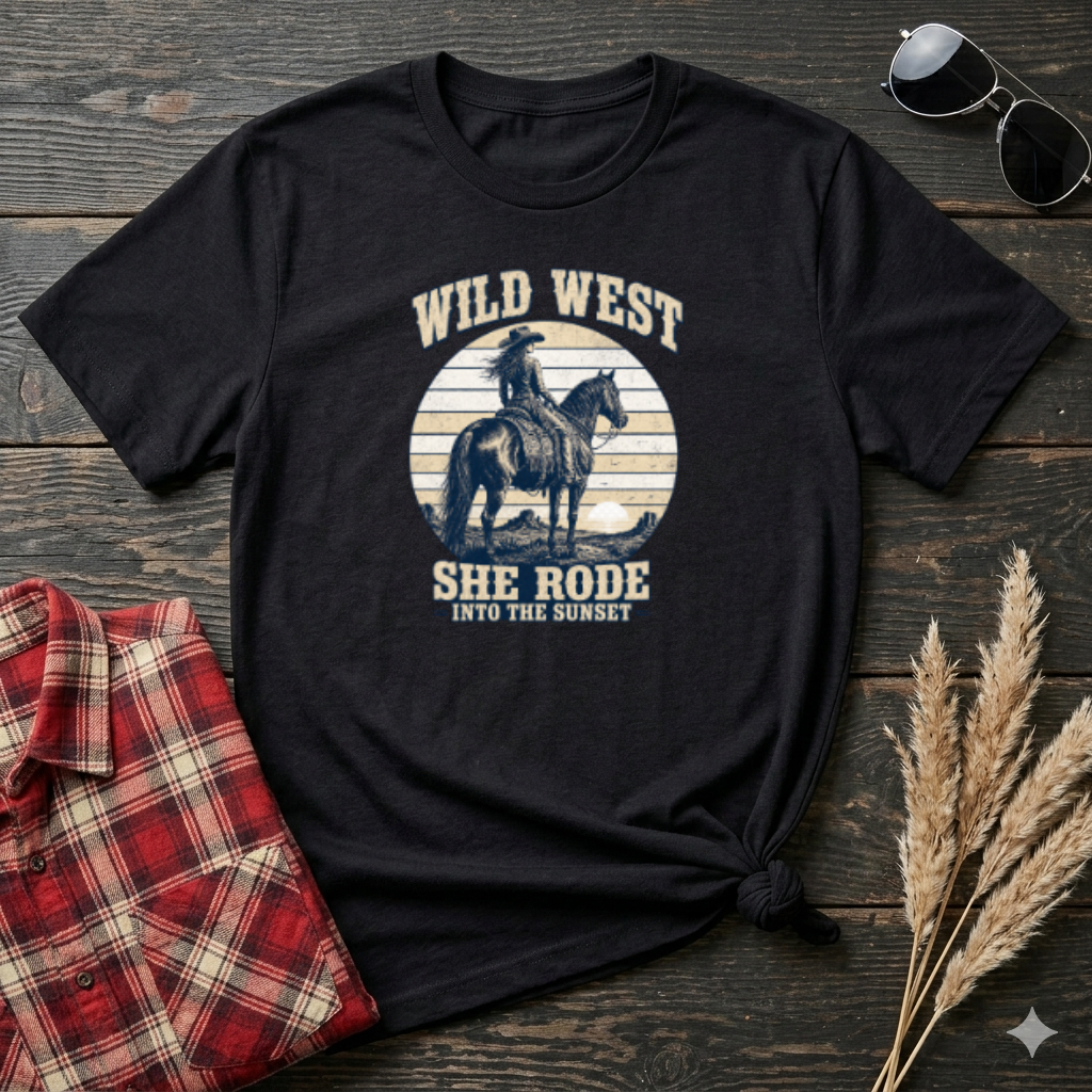 Wild West T-Shirt — Vintage Cowboy 'She Rode' Graphic
