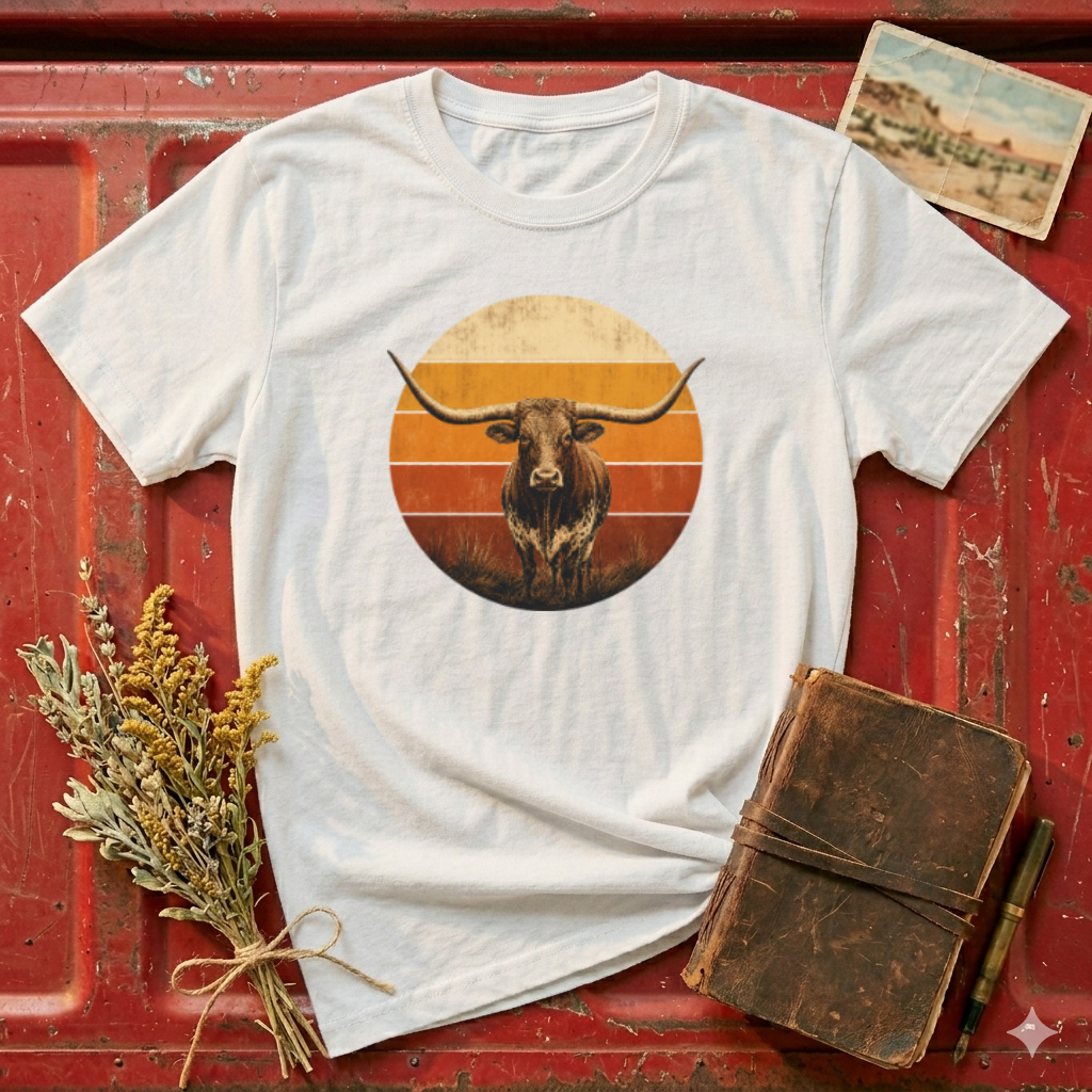 Longhorn Bull Retro Sunset T-Shirt