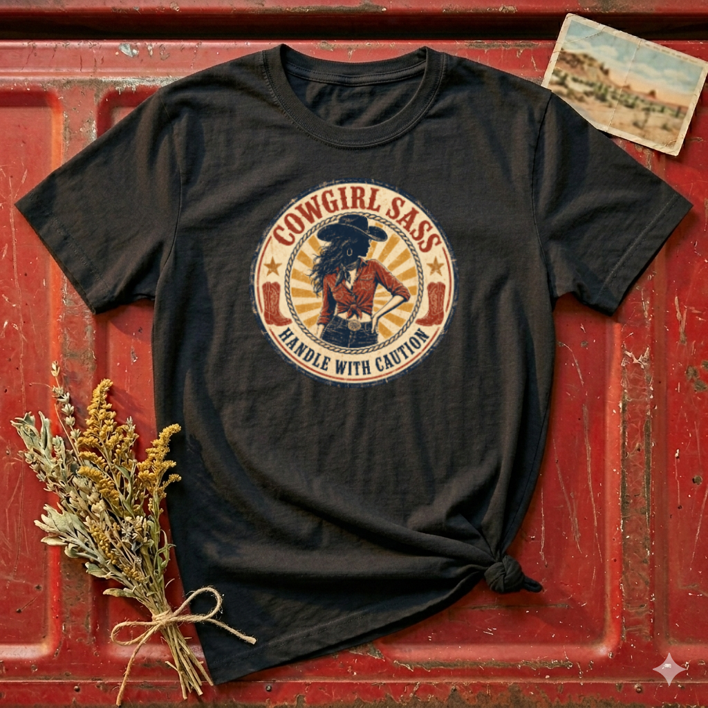 Cowgirl Sass T-Shirt — Retro Western "Handle With Caution" Graphic Tee
