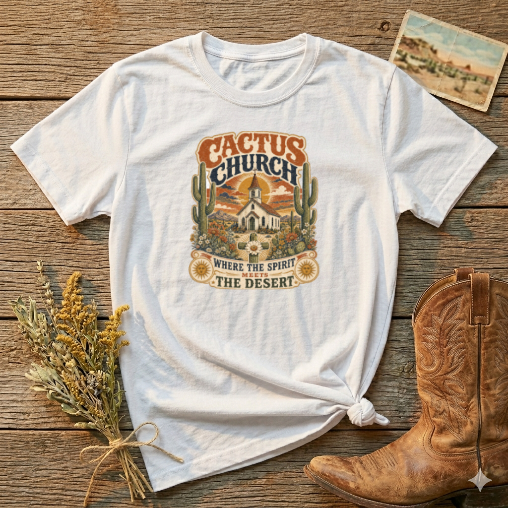 Cactus Church T-Shirt — Desert Vintage Faith Graphic Tee