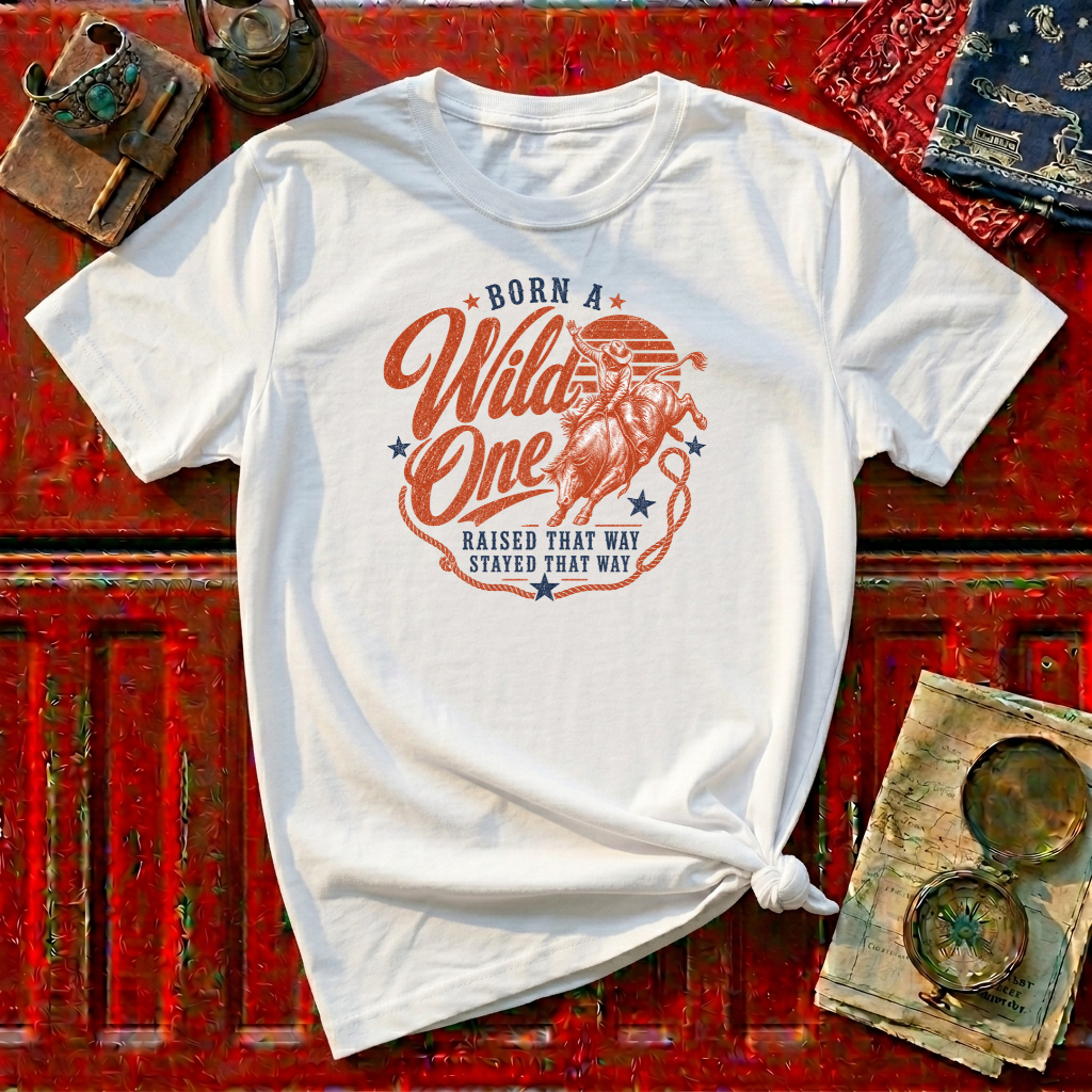 Born a Wild One T‑Shirt — Retro Rodeo Cowboy Graphic Tee