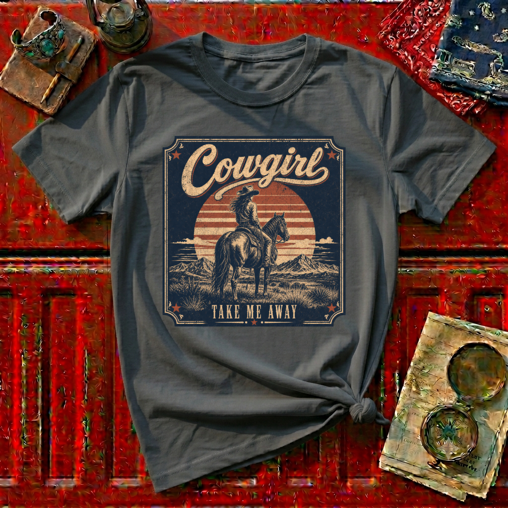 Cowgirl Vintage Graphic Tee — 'Cowgirl' Sunset Horse Riding T-Shirt