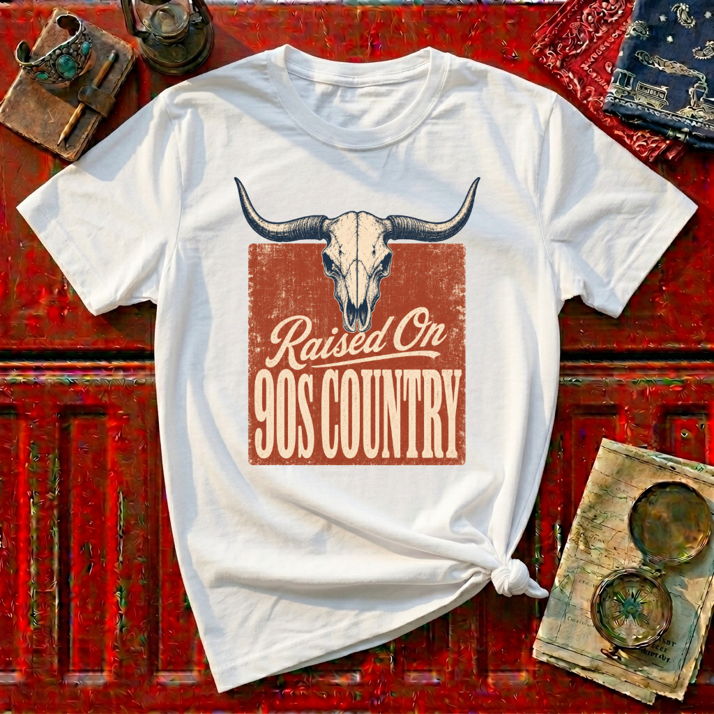 Raised On SOS Country T‑Shirt — Vintage Steer Skull Western Tee