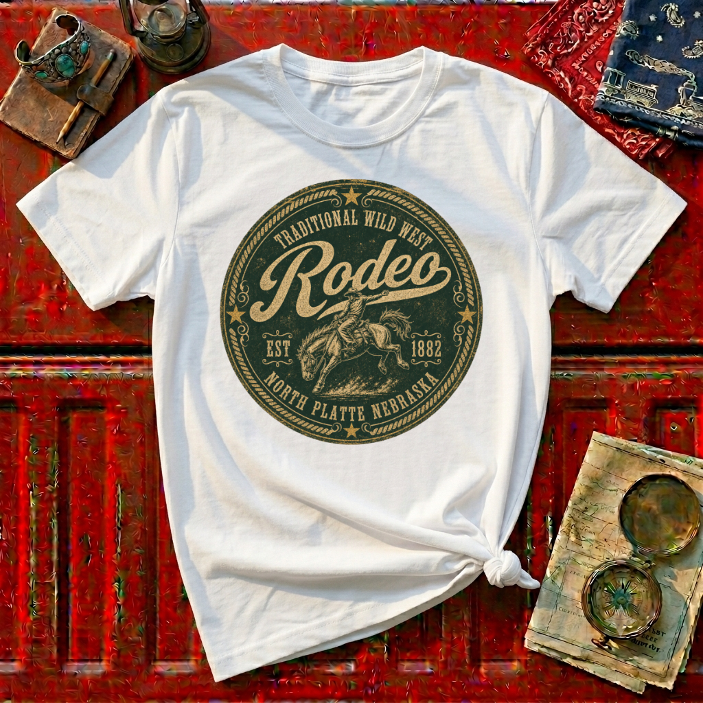 Rodeo Vintage Round Logo T-Shirt — Western Cowboy Graphic Tee