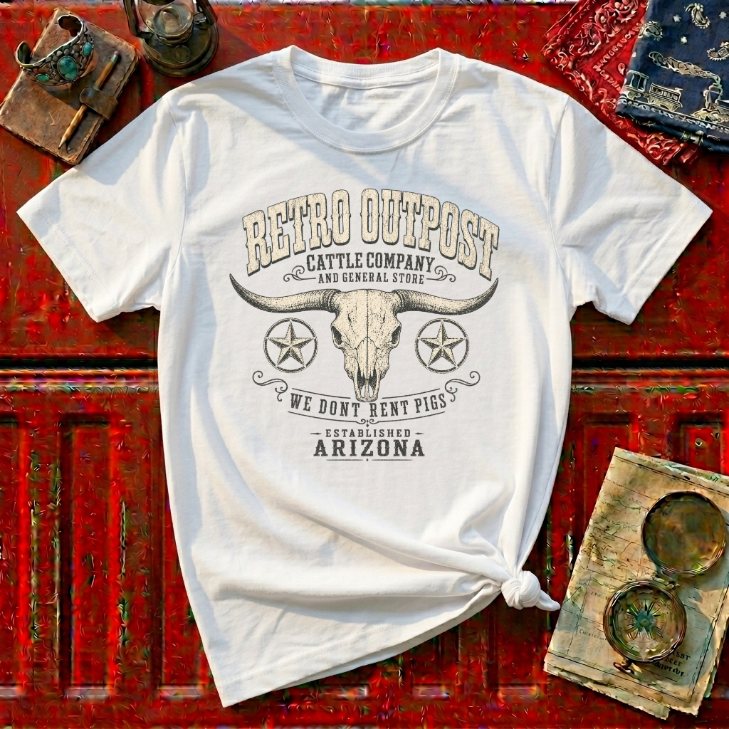 Retro Outpost T-Shirt — Vintage Cattle Company Skull Design