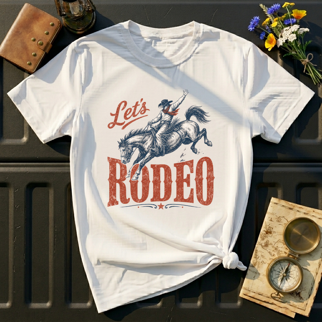 Let's Rodeo T‑Shirt — Vintage Bucking Bronco Western Graphic Tee