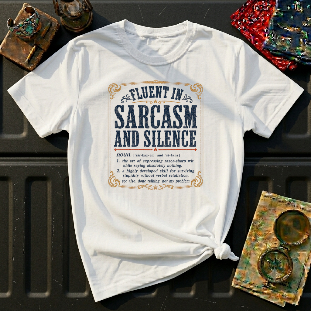 Sarcasm and Silence Tee — "Fluent in Sarcasm and Silence" Graphic T-Shirt