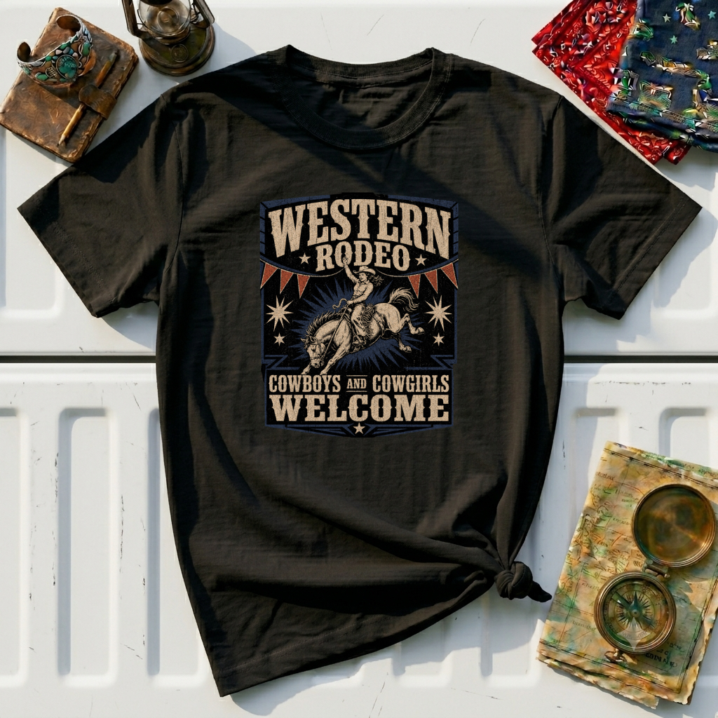 Western Rodeo T-Shirt — Cowboys & Cowgirls Welcome Vintage Graphic