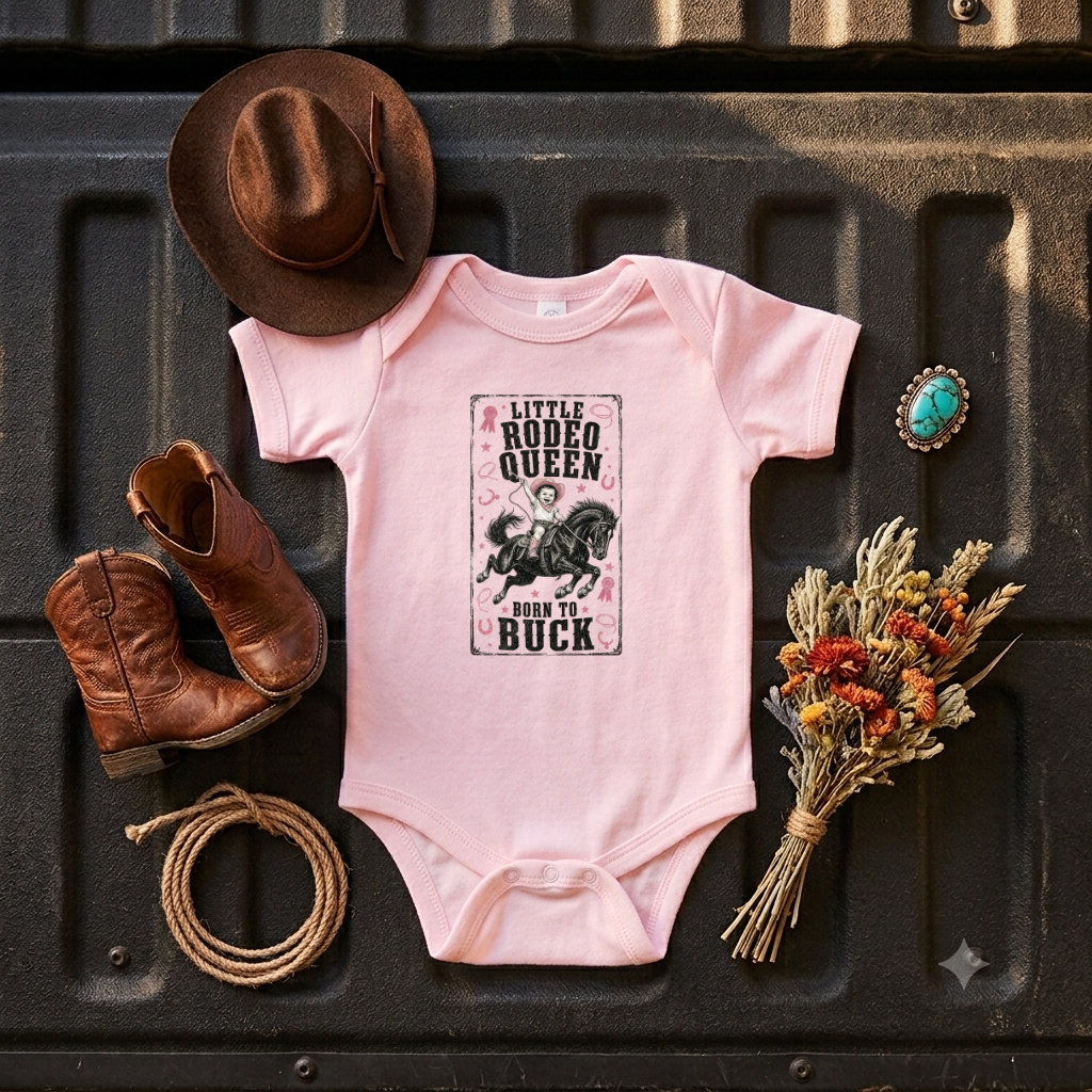 Baby Bodysuit - "Little Rodeo Queen Born to Buck" Vintage Western Infant Onesie