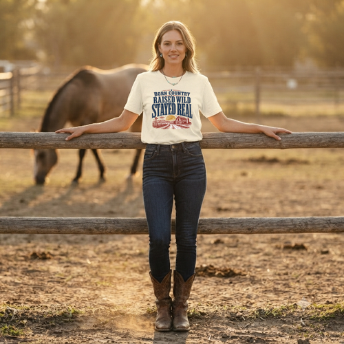 "Born Country Raised Wild Stayed Real" T-Shirt