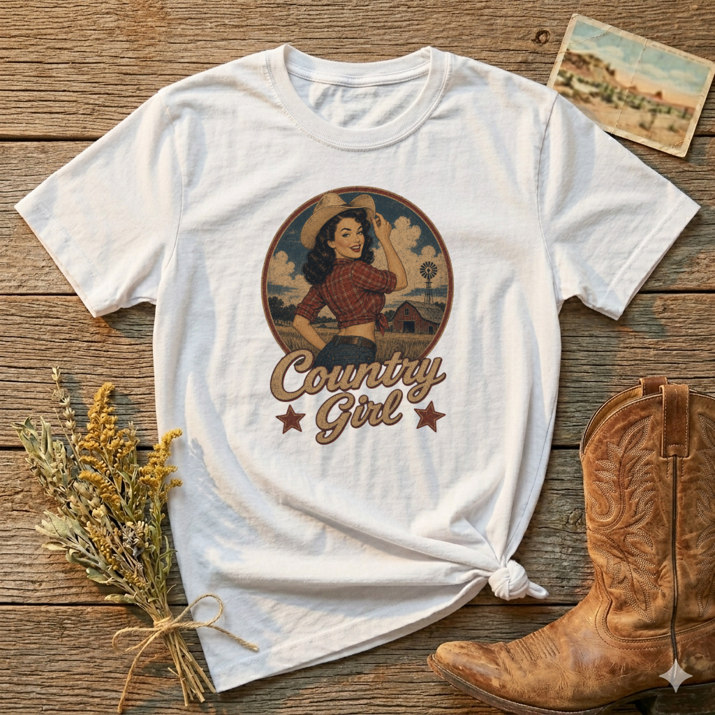 Country Girl T-Shirt — Vintage Cowgirl Graphic Tee