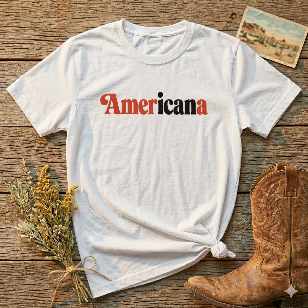 Americana Graphic T-Shirt — Retro Red & Black Text Tee