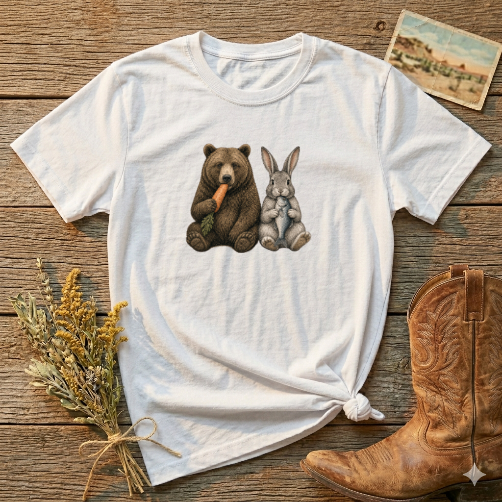 Bear & Bunny T-Shirt — 'Let's Not Be Rushing' Cute Woodland Friends Tee
