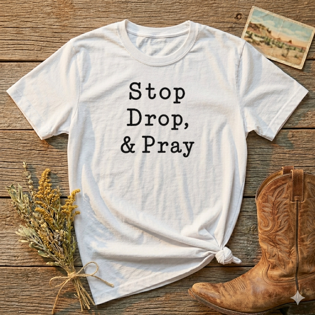Stop Drop & Pray T‑Shirt — Inspirational Christian Faith Tee
