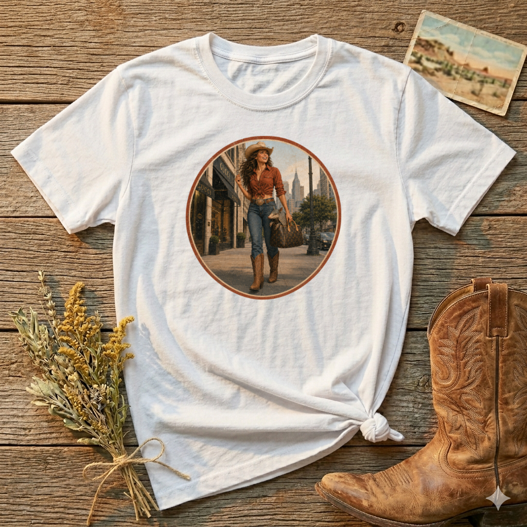 Cowgirl Cityscape T‑Shirt — Western Urban Vintage Graphic Tee