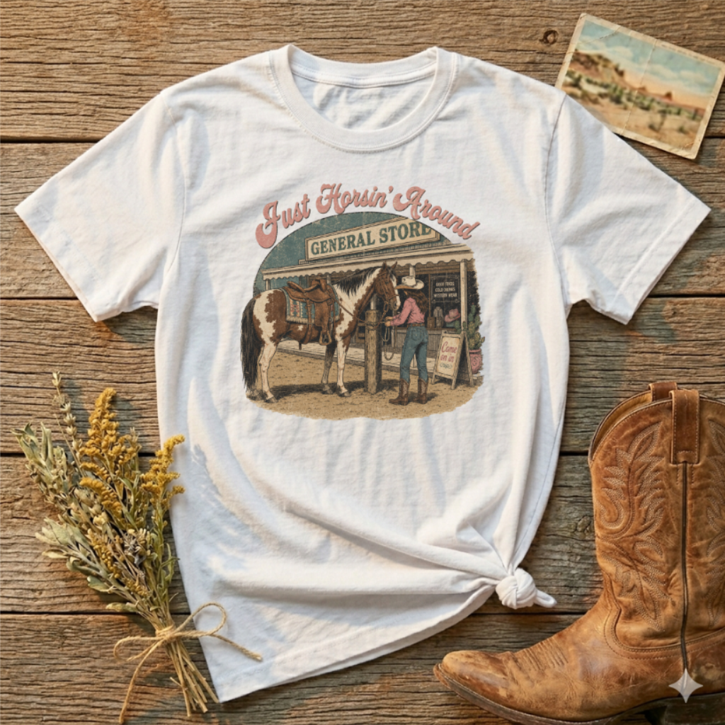 Just Horsin' Around T‑Shirt — Vintage Western General Store Graphic