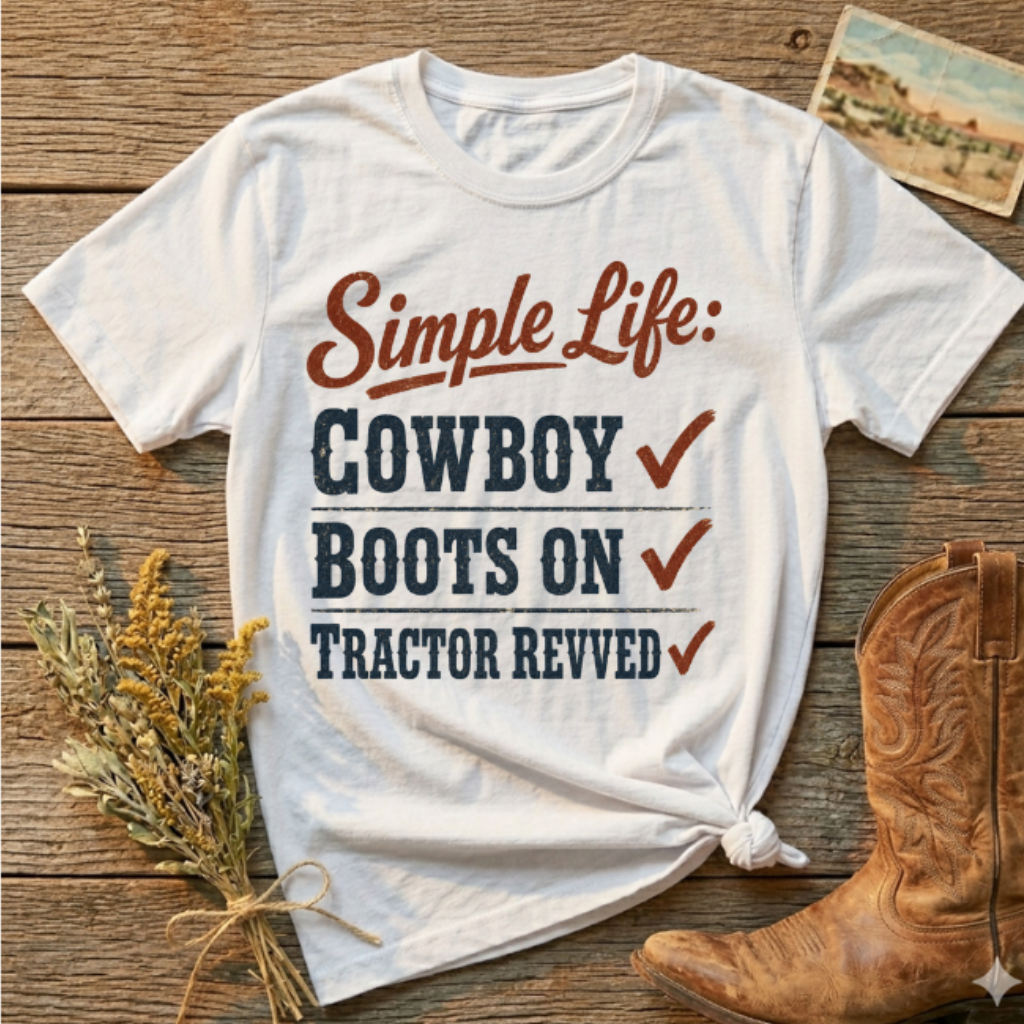 Simple Life: Cowboy T-Shirt — Graphic Western Tee for Ranchers & Country Lovers